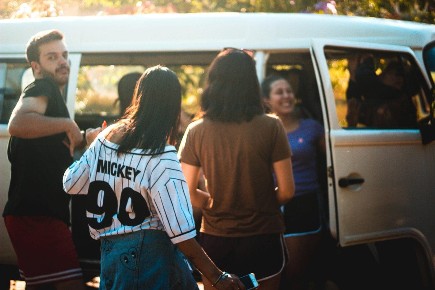 Friends piling into a van for an excursion together