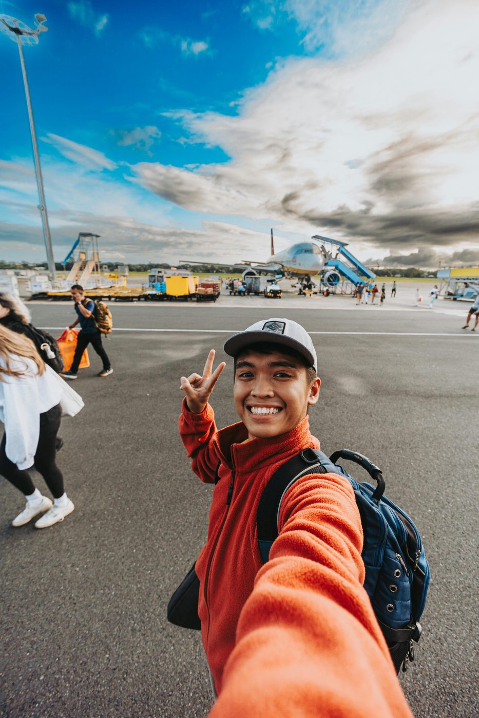 The trip organizer at the airport, finally on the trip she planned